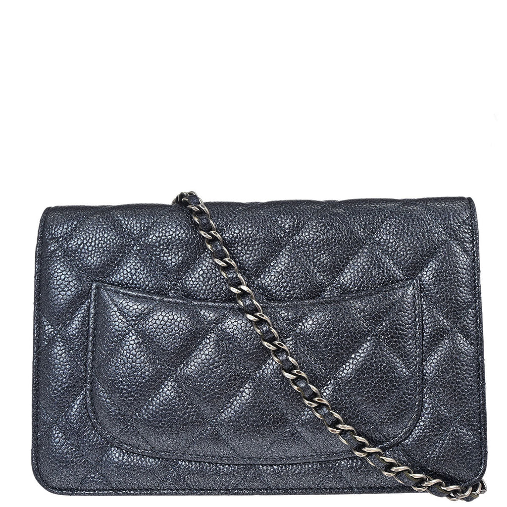 Chanel 2014-2015 Metallic Blue Calfskin Classic WOC Wallet on Chain Bag