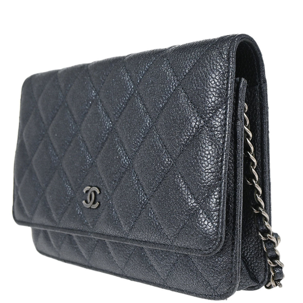 Chanel 2014-2015 Metallic Blue Calfskin Classic WOC Wallet on Chain Bag