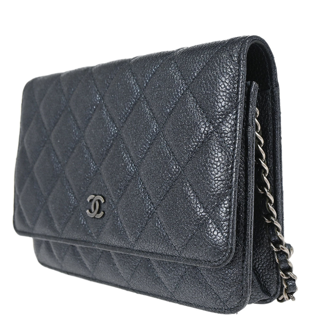 Chanel 2014-2015 Metallic Blue Calfskin Classic WOC Wallet on Chain Bag
