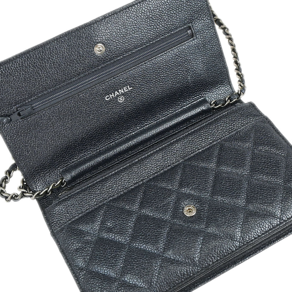 Chanel 2014-2015 Metallic Blue Calfskin Classic WOC Wallet on Chain Bag