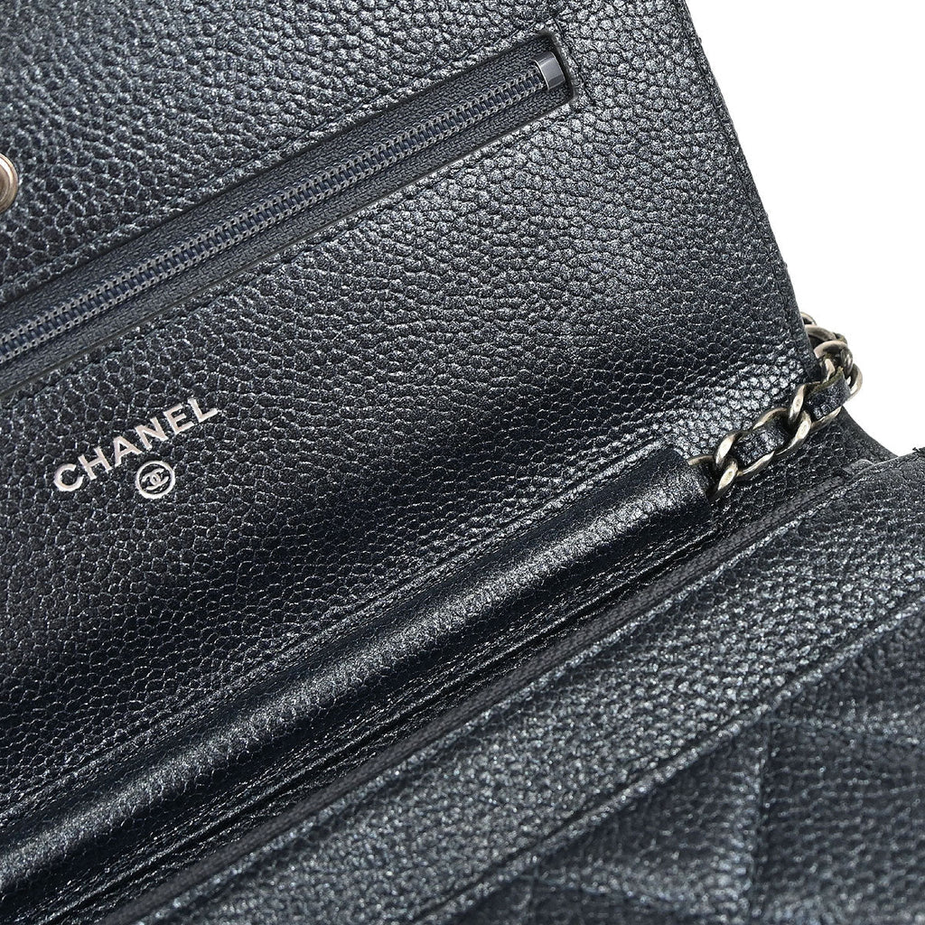 Chanel 2014-2015 Metallic Blue Calfskin Classic WOC Wallet on Chain Bag