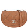 Chanel 2018 Brown Calfskin Coco Eyelets Round Flap Shoulder Bag