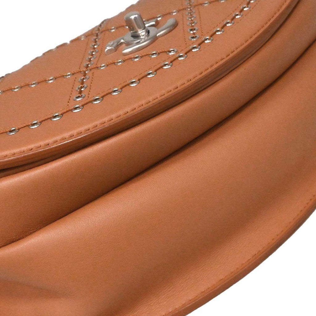 Chanel 2018 Brown Calfskin Coco Eyelets Round Flap Shoulder Bag