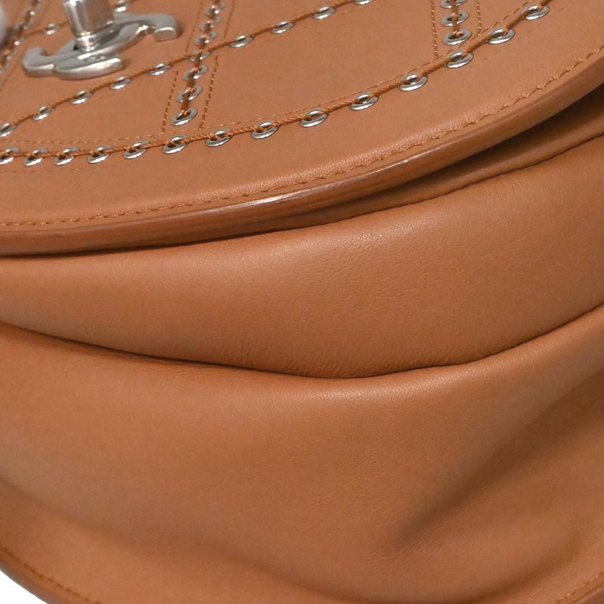 Chanel 2018 Brown Calfskin Coco Eyelets Round Flap Shoulder Bag