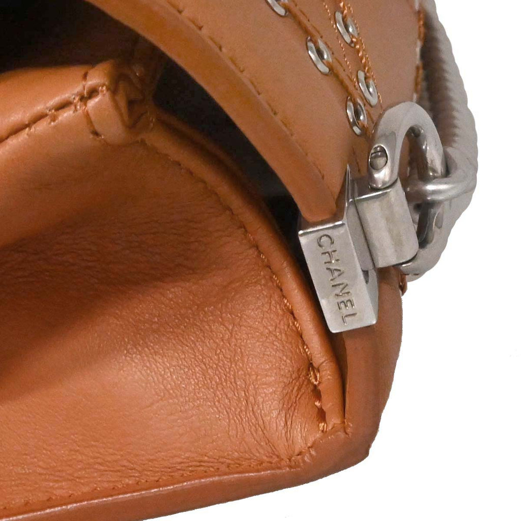 Chanel 2018 Brown Calfskin Coco Eyelets Round Flap Shoulder Bag