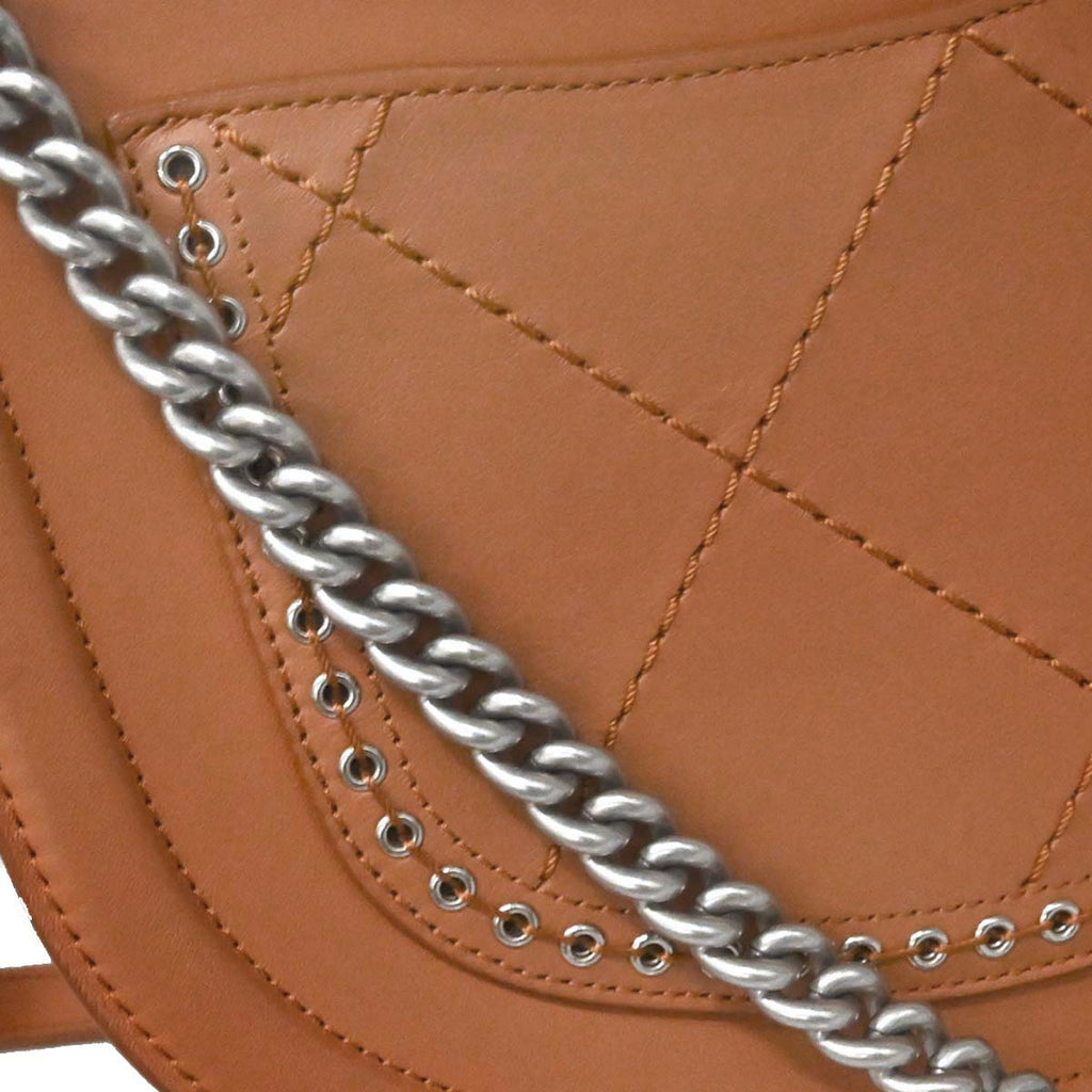 Chanel 2018 Brown Calfskin Coco Eyelets Round Flap Shoulder Bag