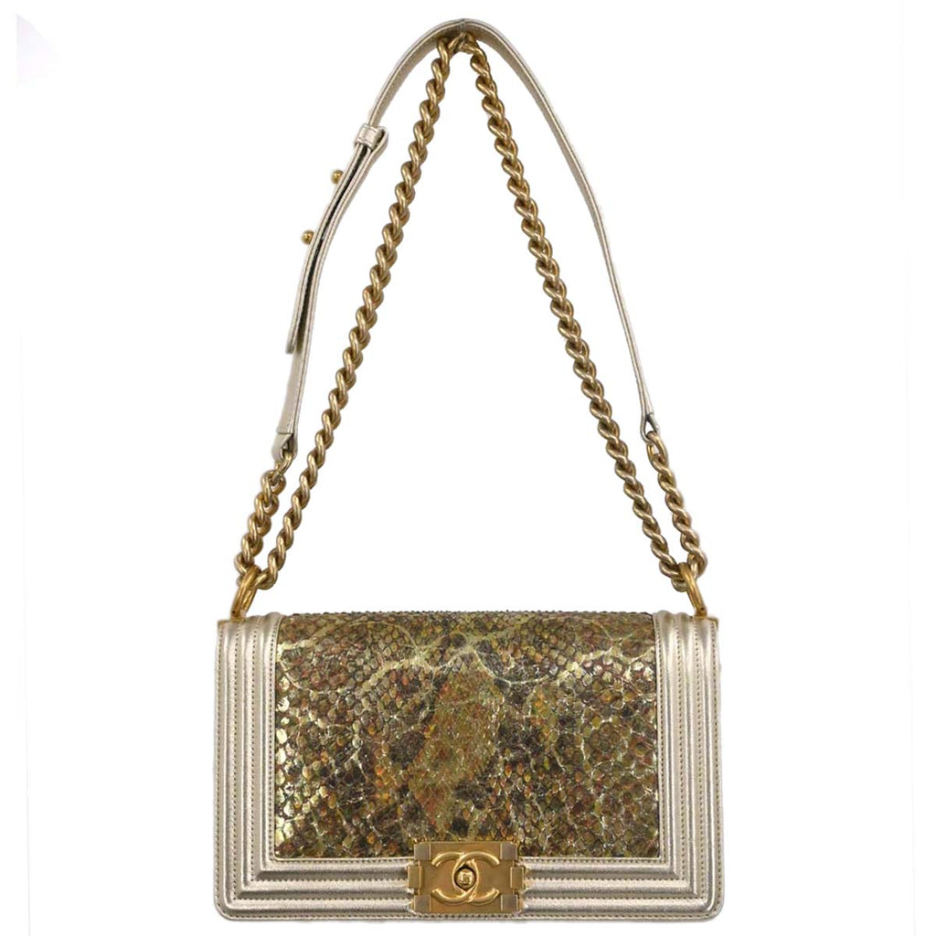 Boy Chanel * Gold Python Medium Shoulder Bag
