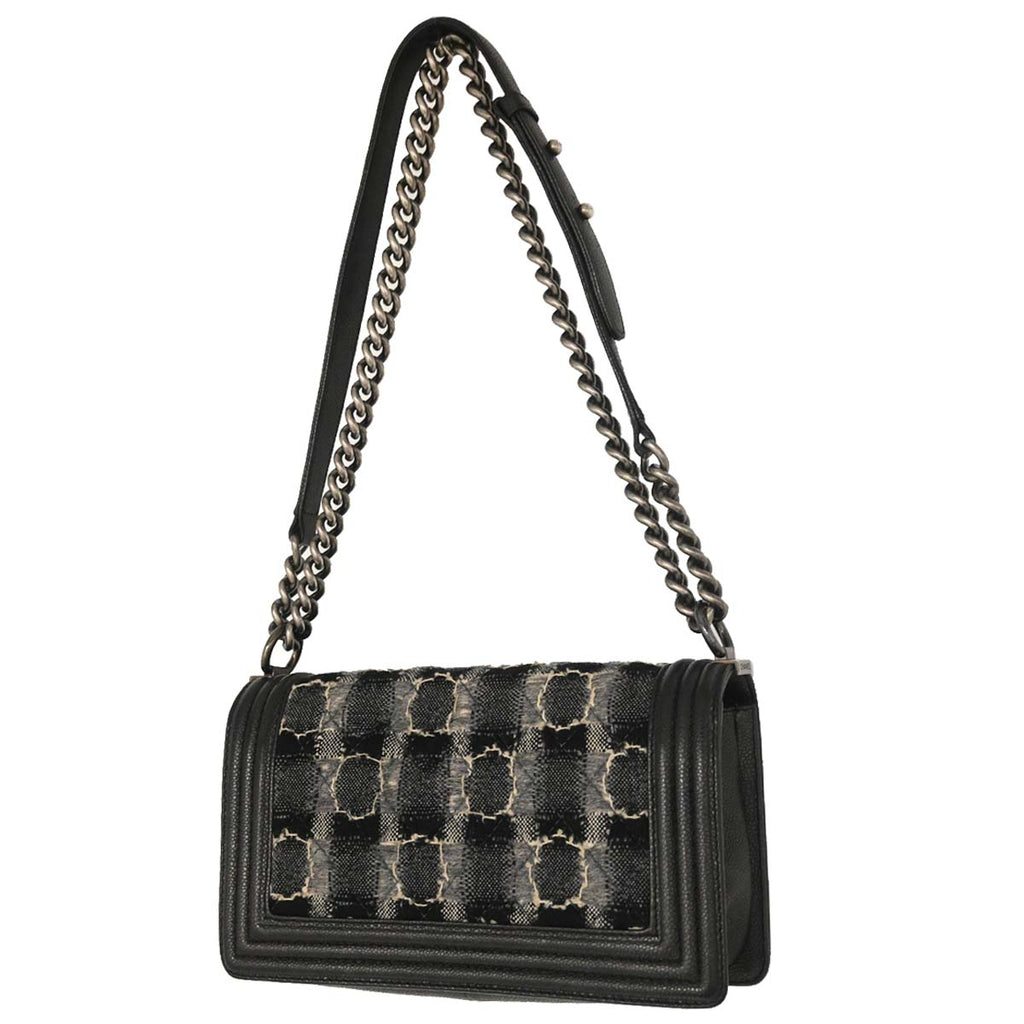 Boy Chanel Black Caviar Tweed Medium Shoulder Bag