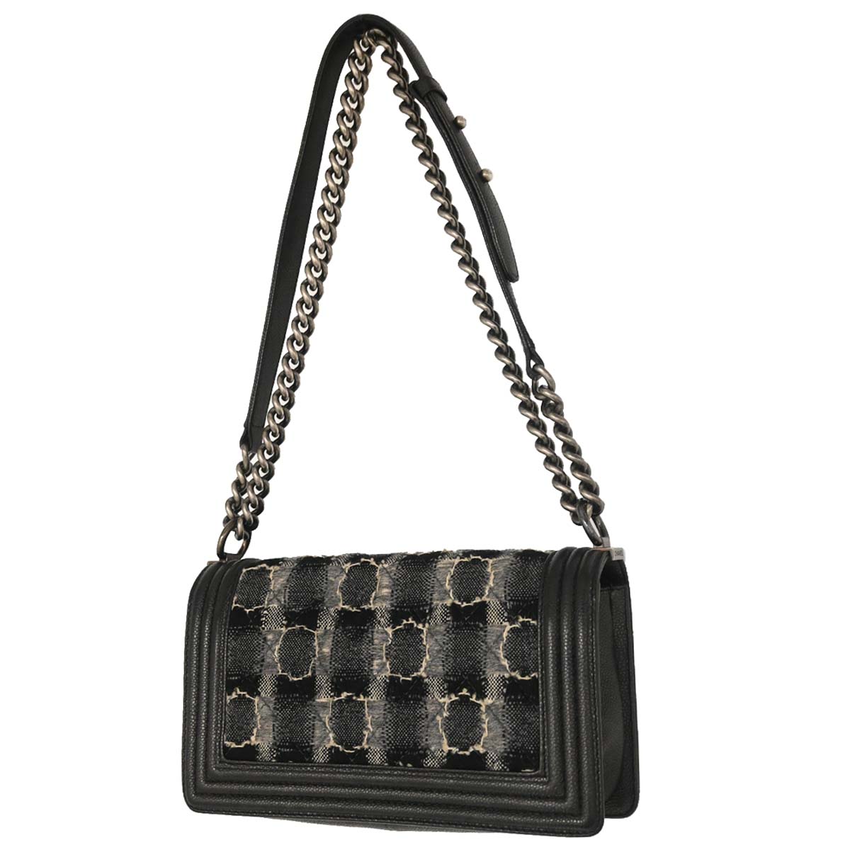 Boy Chanel Black Caviar Tweed Medium Shoulder Bag