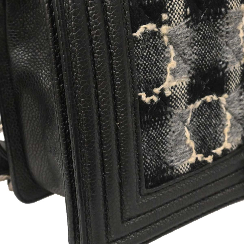 Boy Chanel Black Caviar Tweed Medium Shoulder Bag