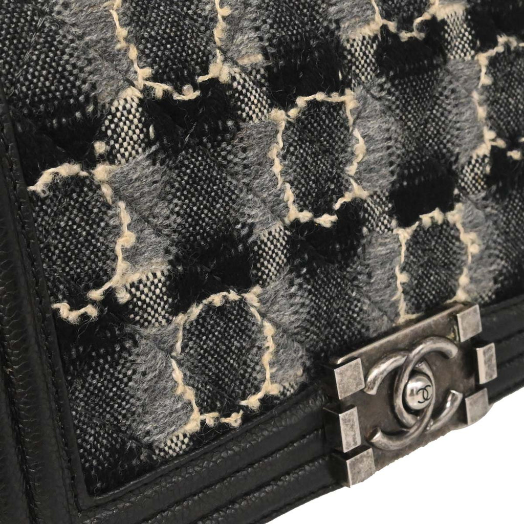 Boy Chanel Black Caviar Tweed Medium Shoulder Bag