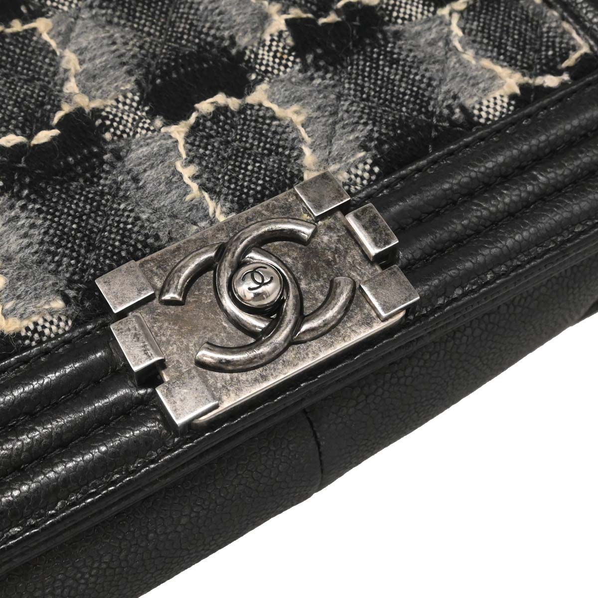 Boy Chanel Black Caviar Tweed Medium Shoulder Bag