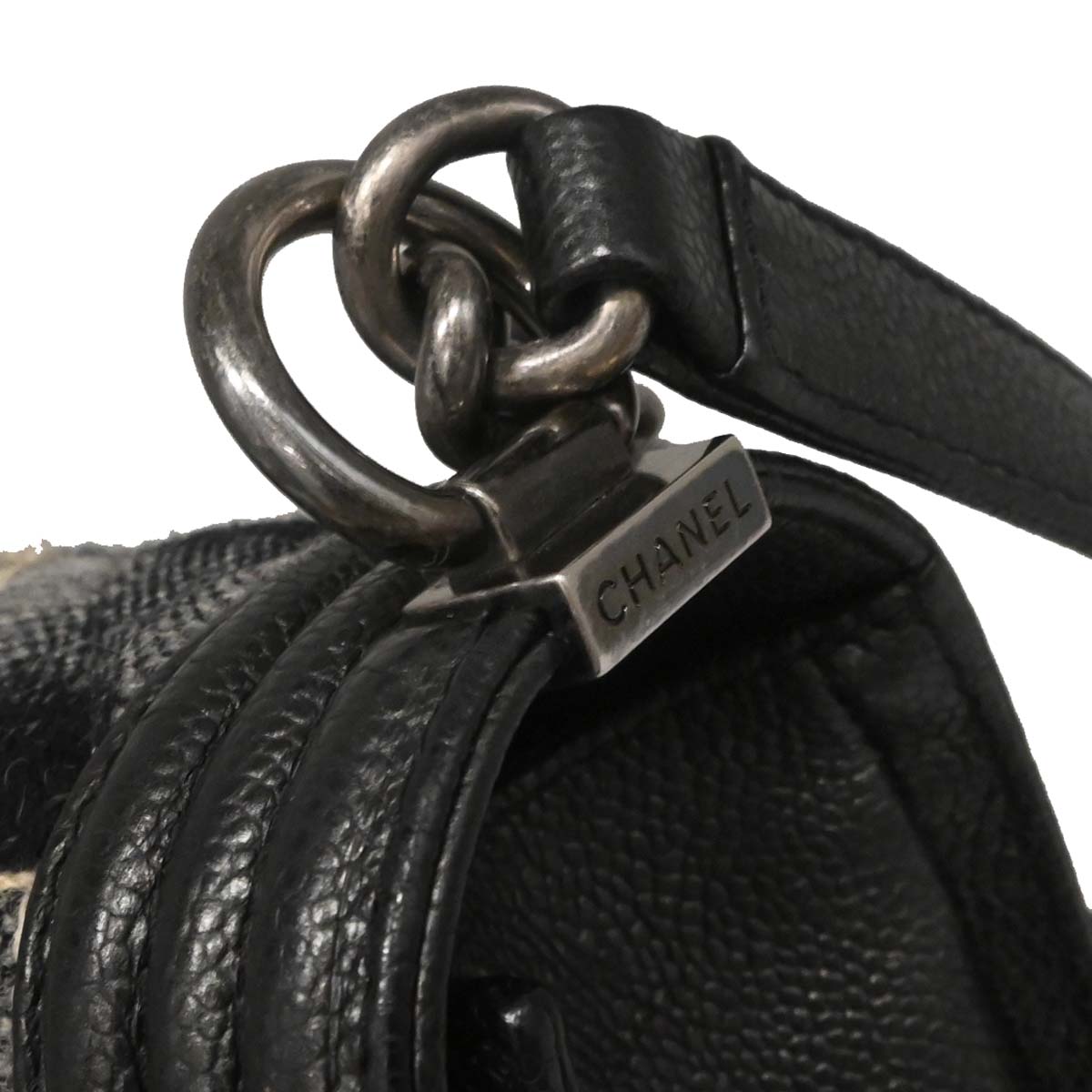 Boy Chanel Black Caviar Tweed Medium Shoulder Bag