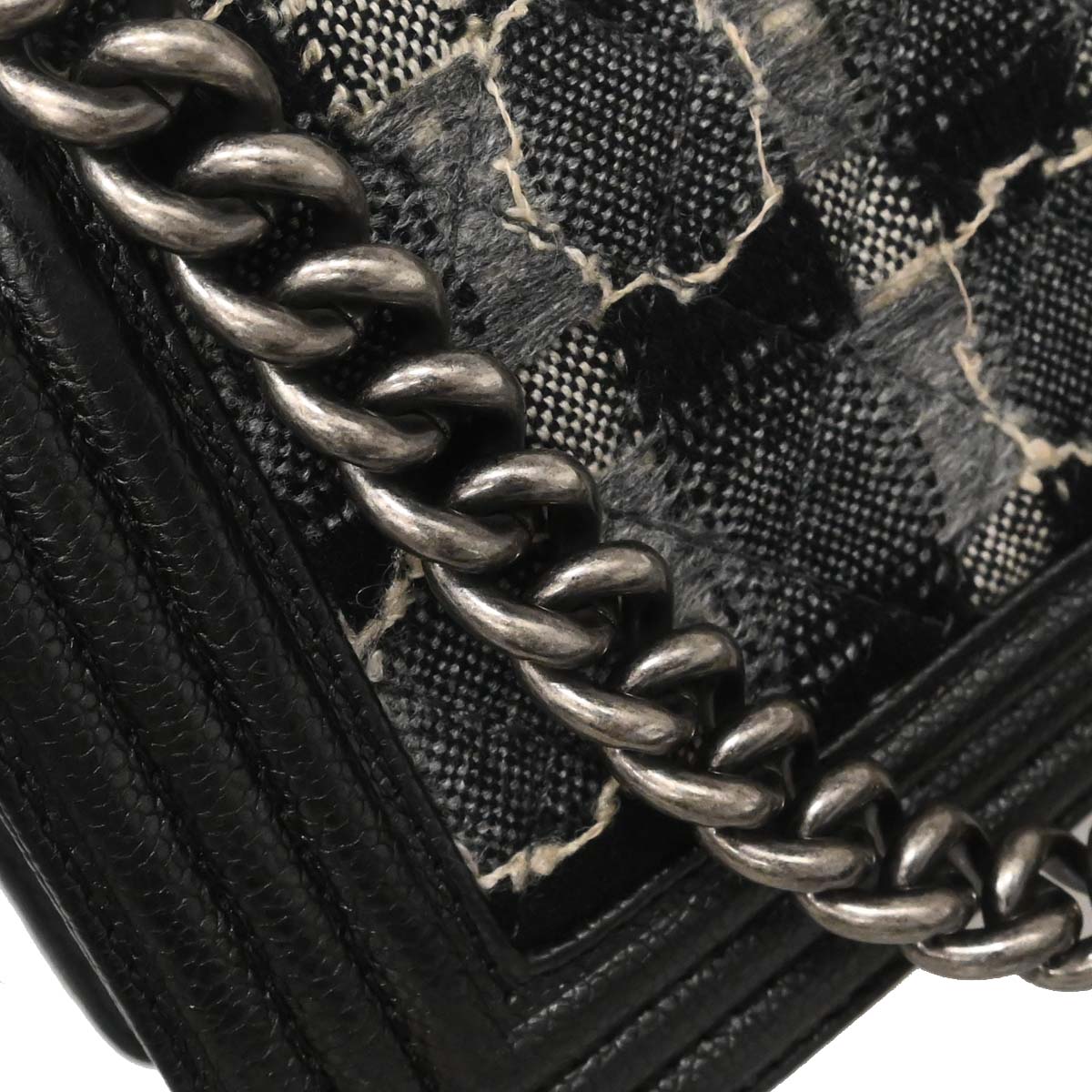 Boy Chanel Black Caviar Tweed Medium Shoulder Bag