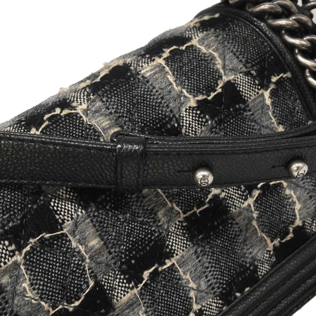 Boy Chanel Black Caviar Tweed Medium Shoulder Bag