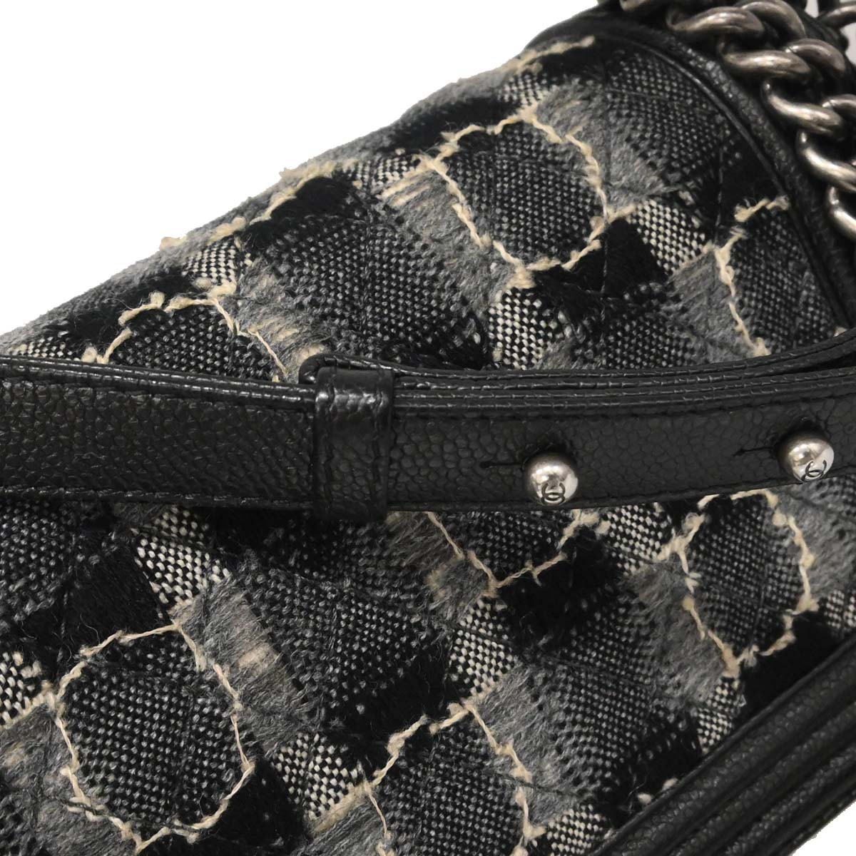 Boy Chanel Black Caviar Tweed Medium Shoulder Bag