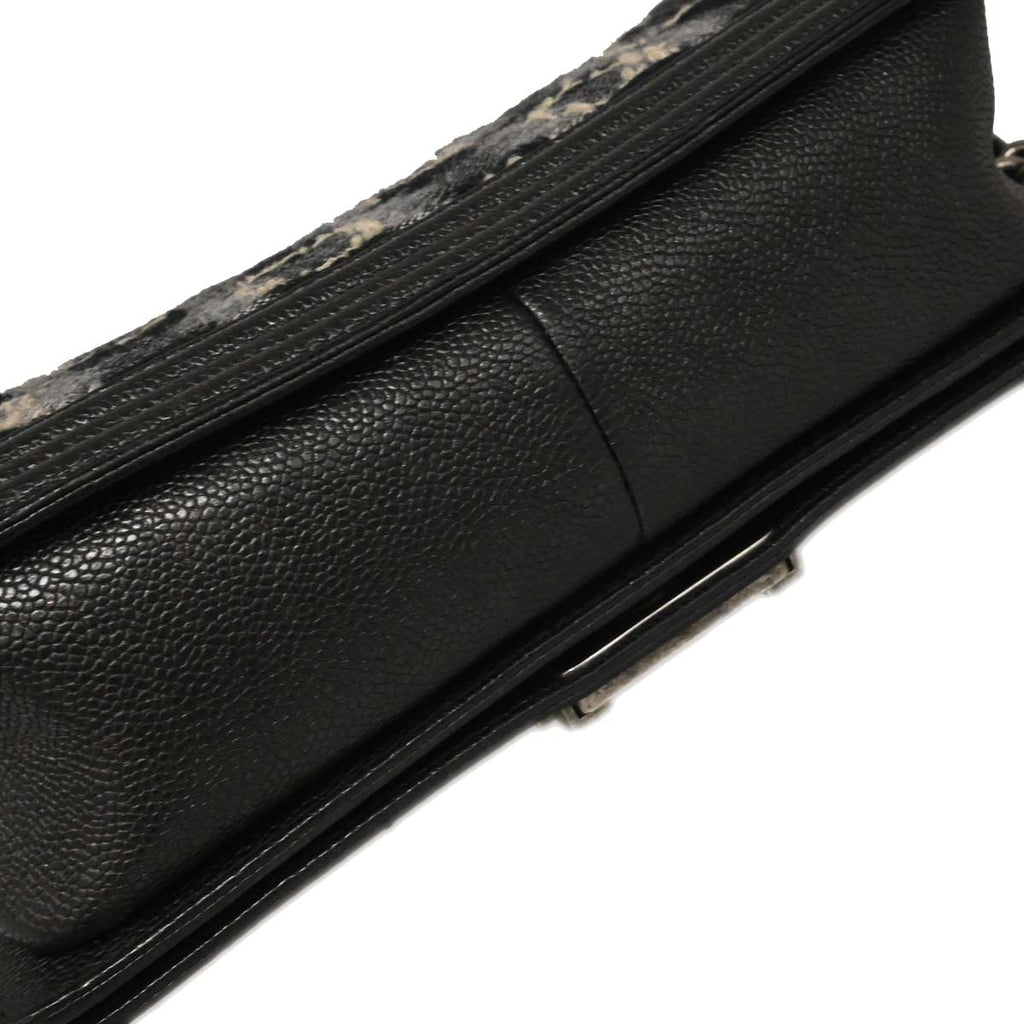 Boy Chanel Black Caviar Tweed Medium Shoulder Bag