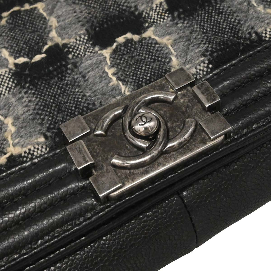 Boy Chanel Black Caviar Tweed Medium Shoulder Bag