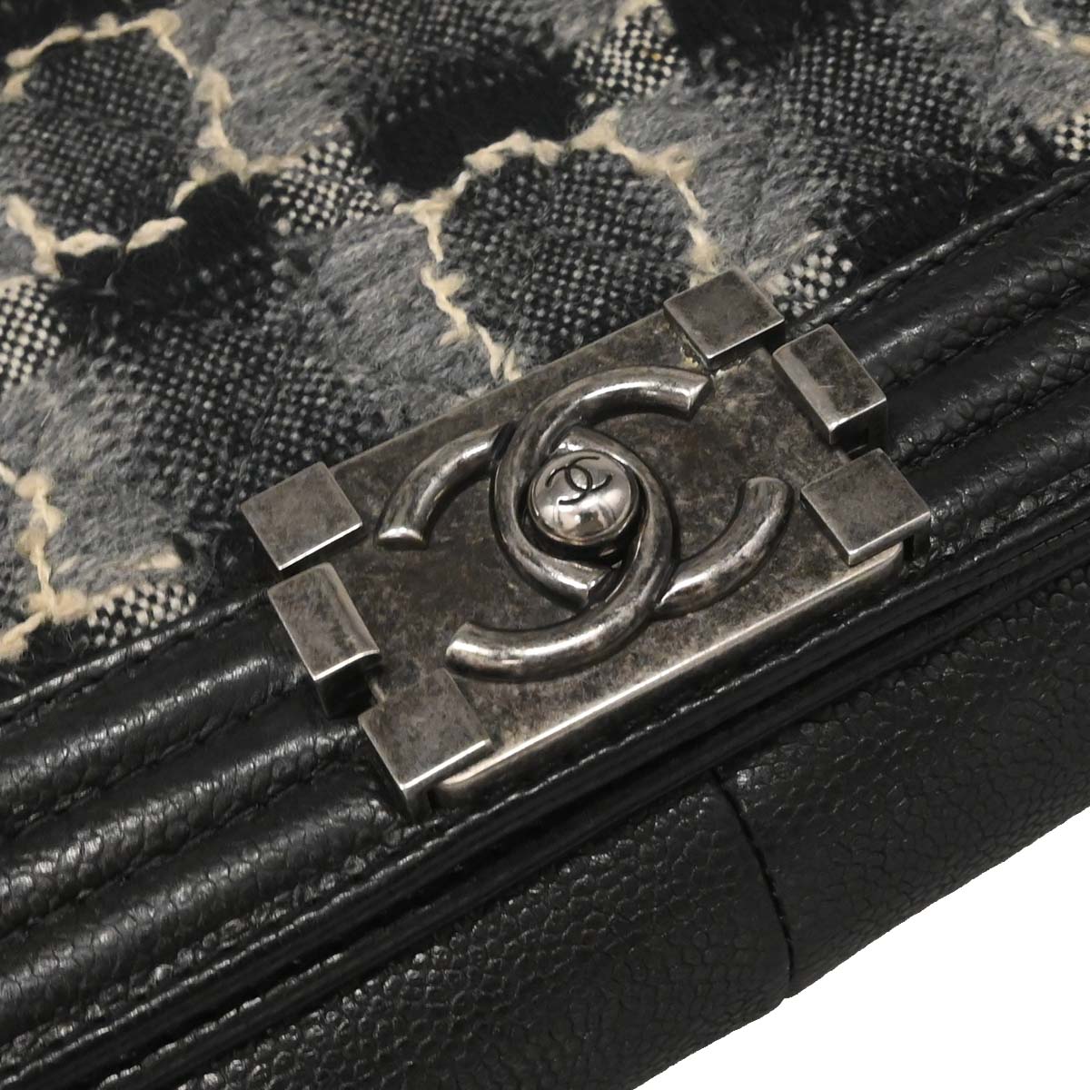 Boy Chanel Black Caviar Tweed Medium Shoulder Bag