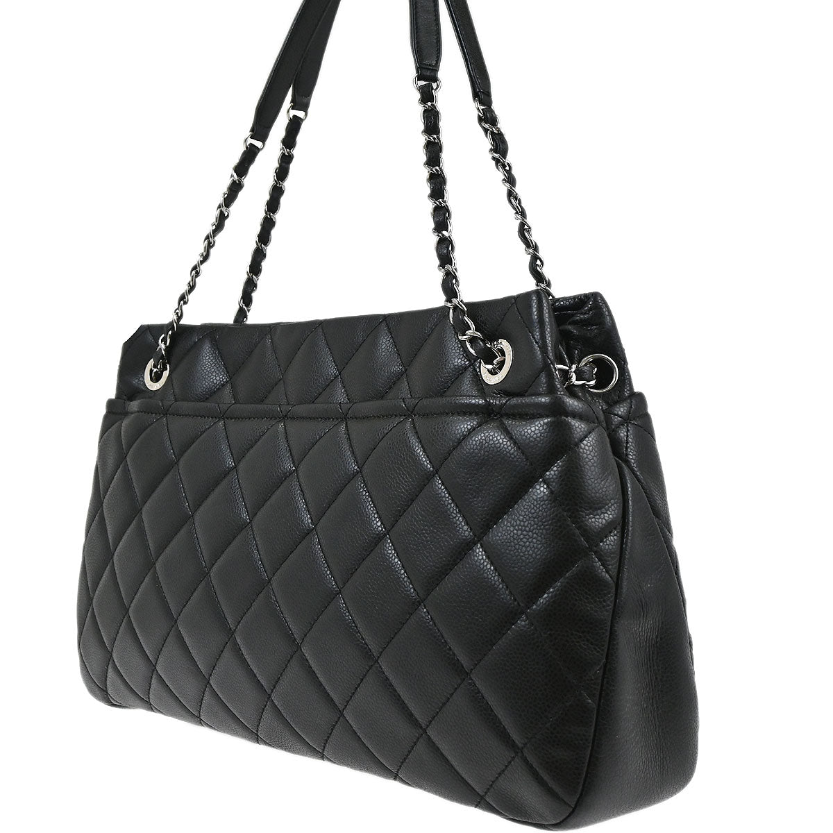 Chanel Black Caviar Skin Tote Chain Handbag