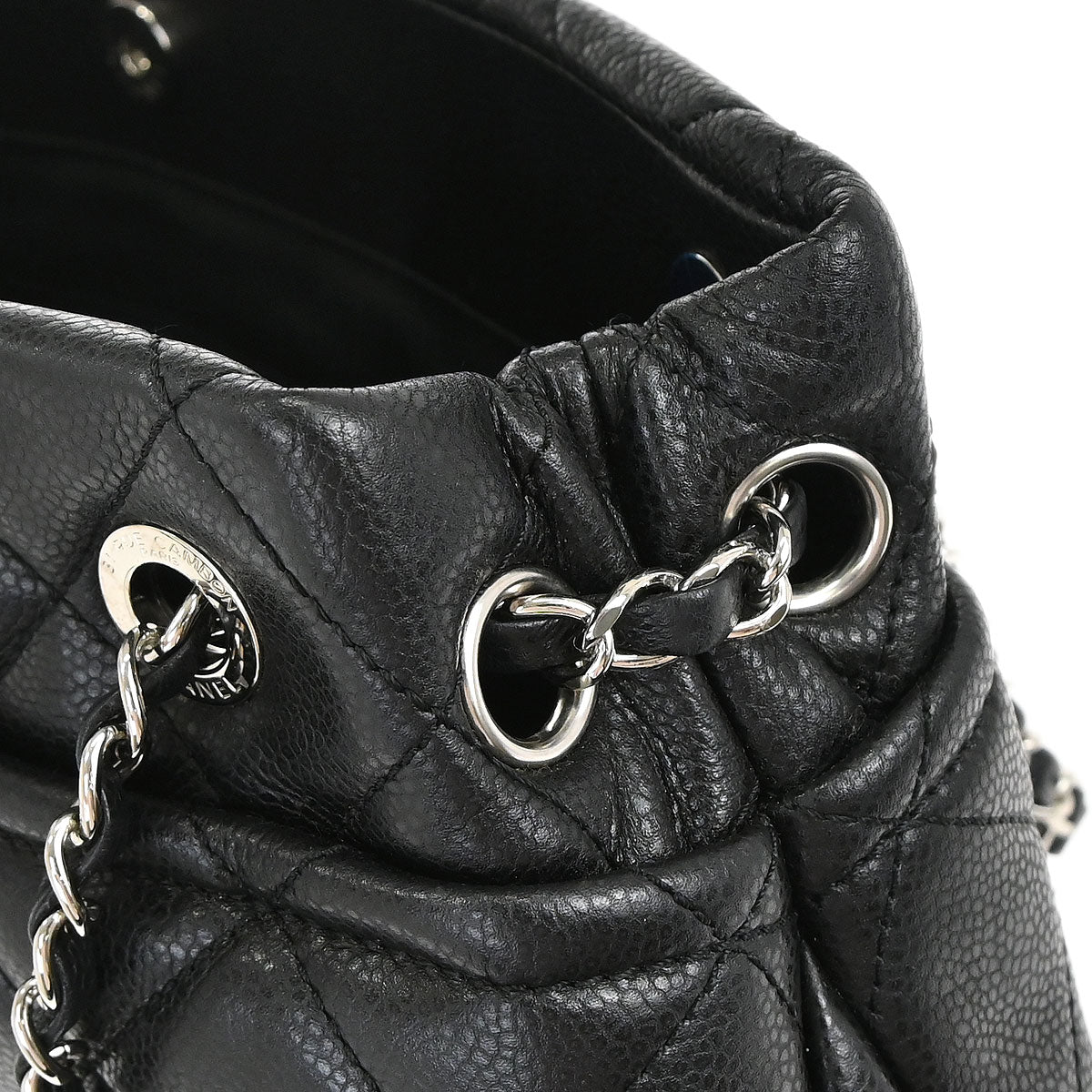 Chanel Black Caviar Skin Tote Chain Handbag