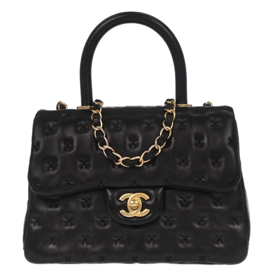 Chanel 2017 Black Lambskin Top Handle 2way Shoulder Handbag