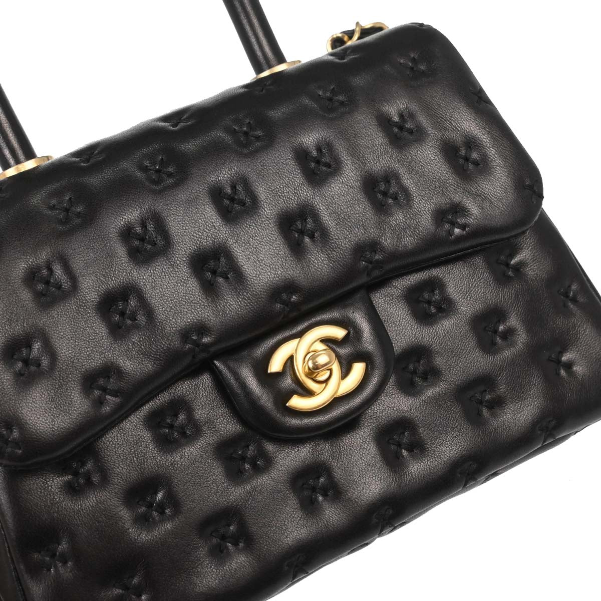 Chanel 2017 Black Lambskin Top Handle 2way Shoulder Handbag