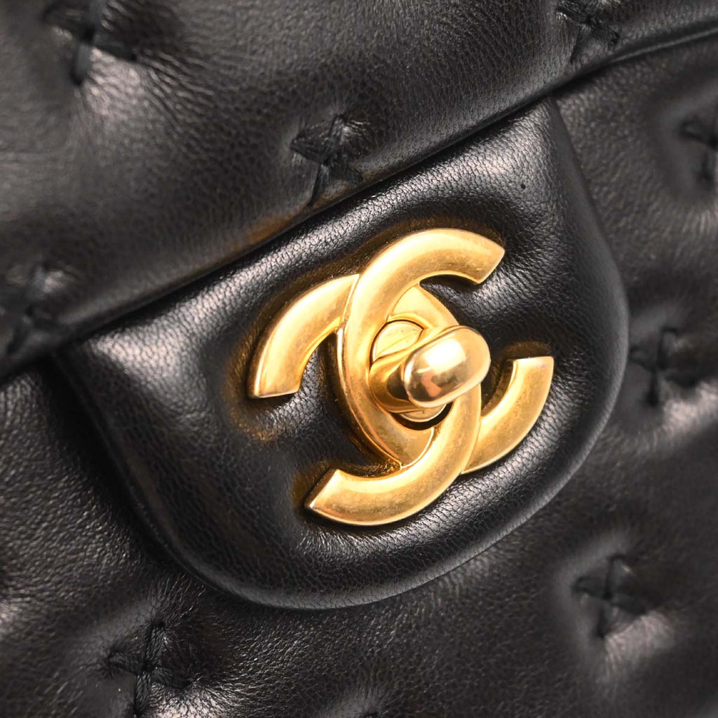 Chanel 2017 Black Lambskin Top Handle 2way Shoulder Handbag