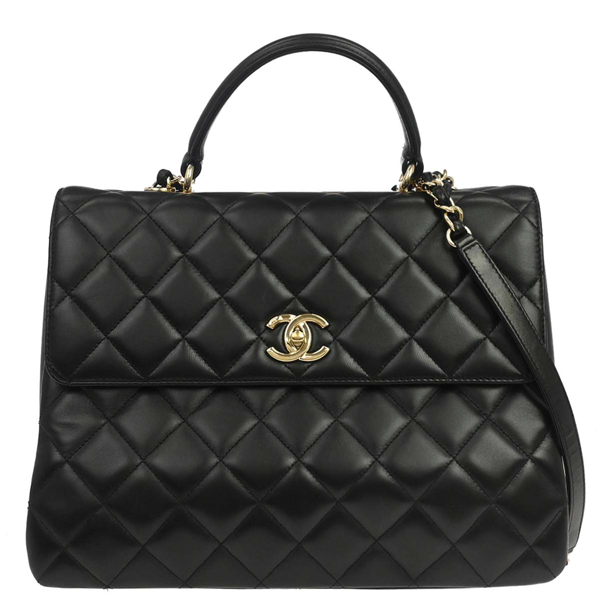 Chanel 2014 Black Lambskin Top Handle 2way Shoulder Handbag