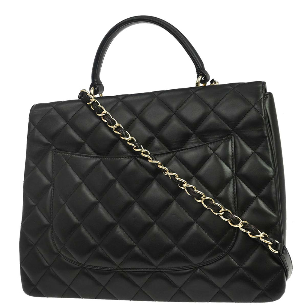 Chanel 2014 Black Lambskin Top Handle 2way Shoulder Handbag