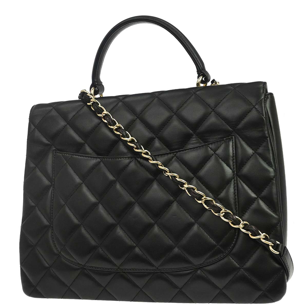 Chanel 2014 Black Lambskin Top Handle 2way Shoulder Handbag
