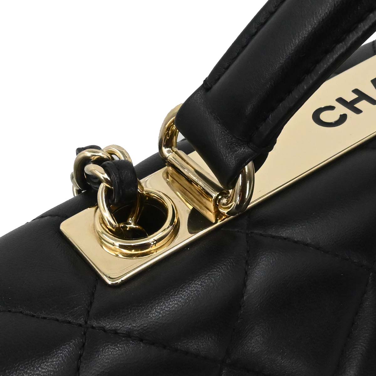 Chanel 2014 Black Lambskin Top Handle 2way Shoulder Handbag