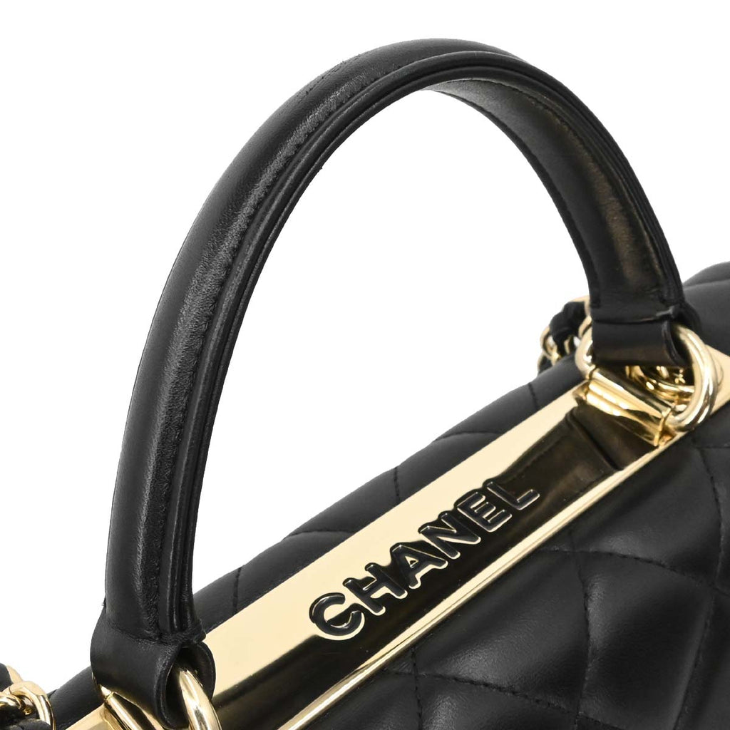 Chanel 2014 Black Lambskin Top Handle 2way Shoulder Handbag