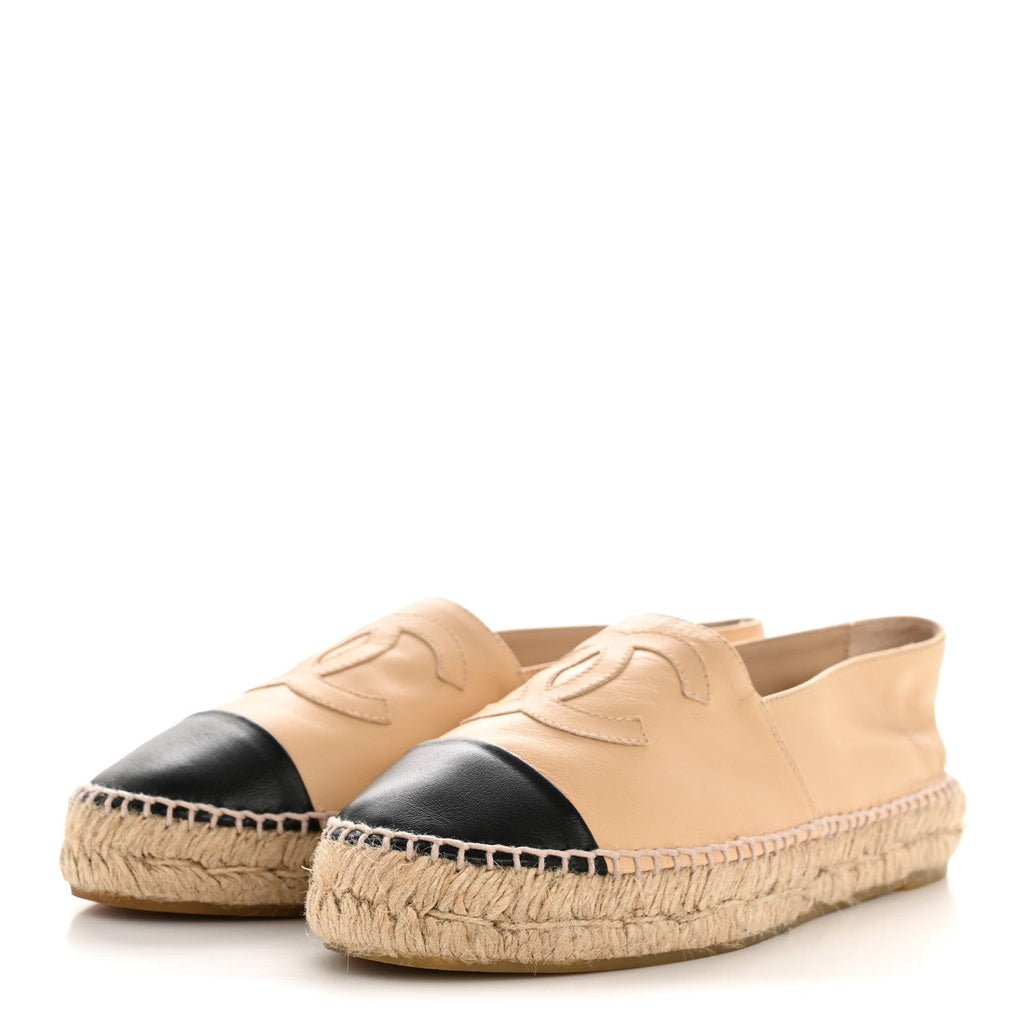 Lambskin CC Espadrilles 37 Beige Black