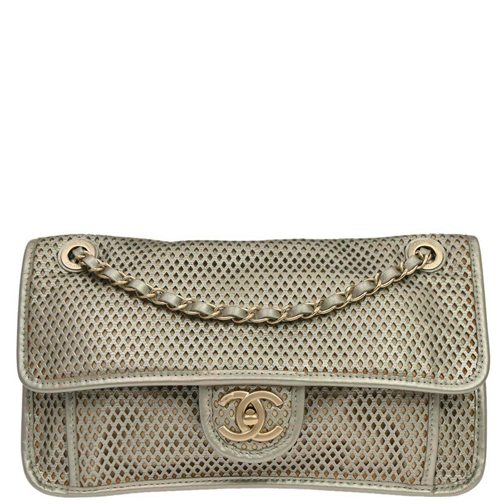Chanel Silver Perforated Calfskin French Riviera Shoulder Bag