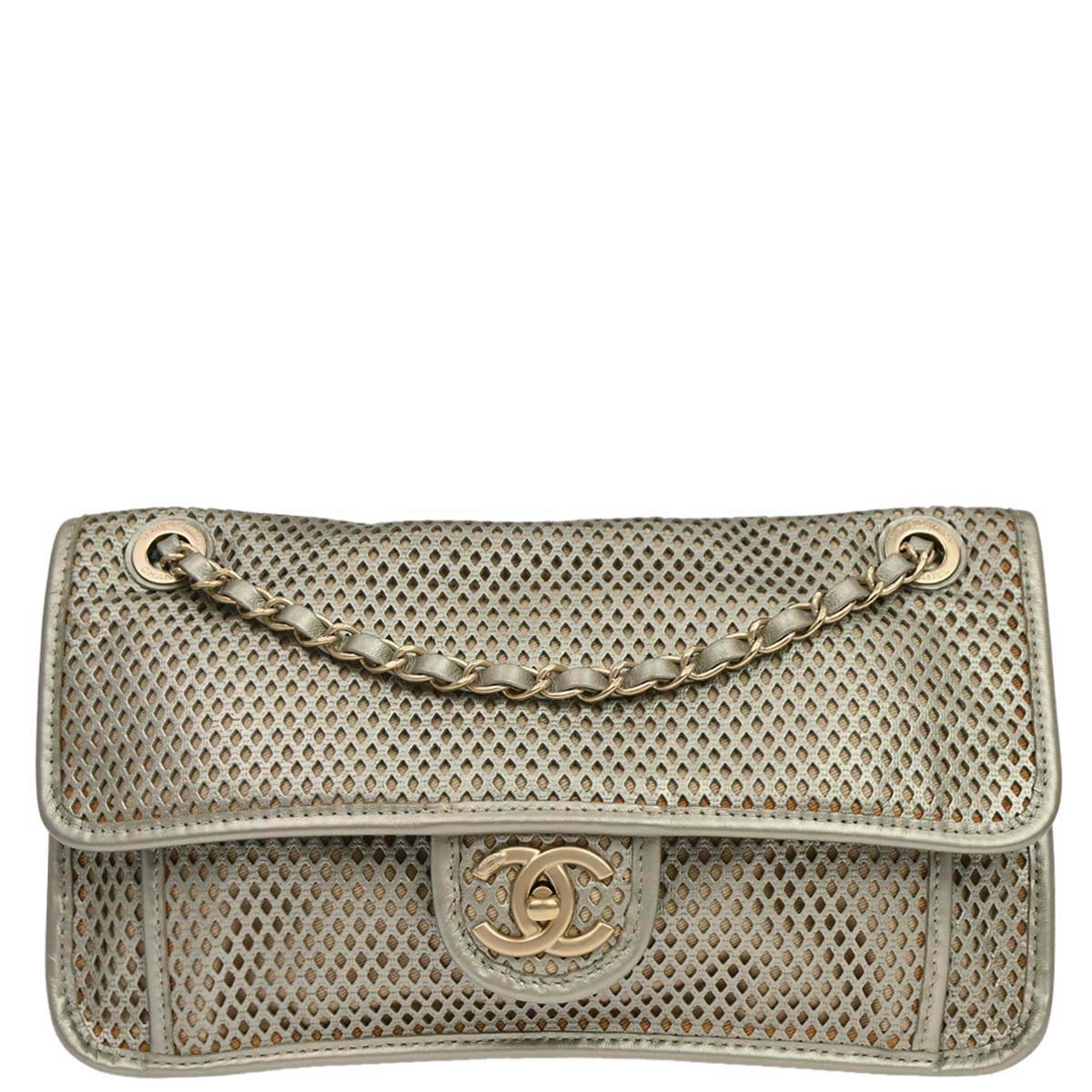 Chanel Silver Perforated Calfskin French Riviera Shoulder Bag