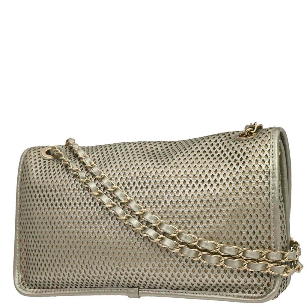 Chanel Silver Perforated Calfskin French Riviera Shoulder Bag