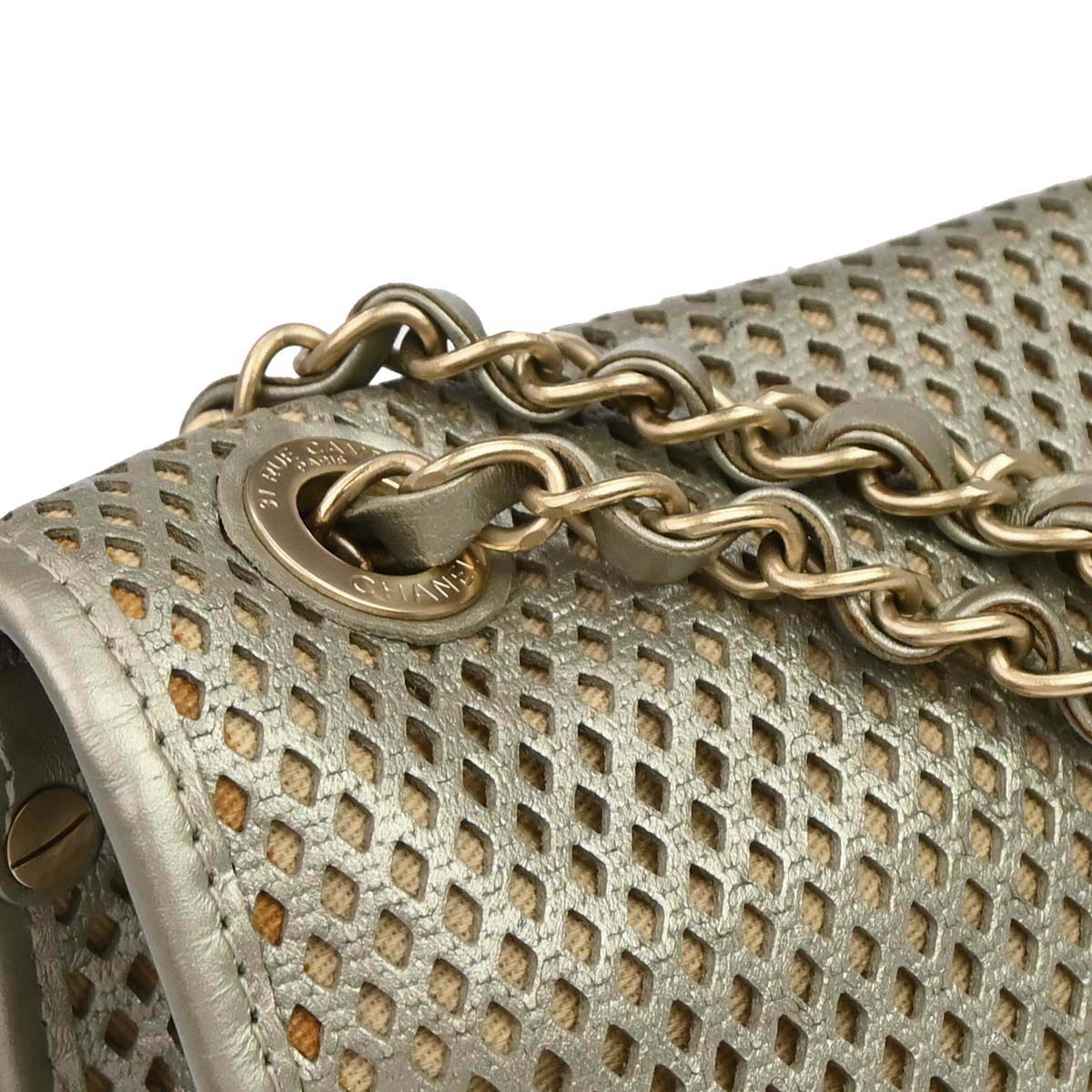 Chanel Silver Perforated Calfskin French Riviera Shoulder Bag