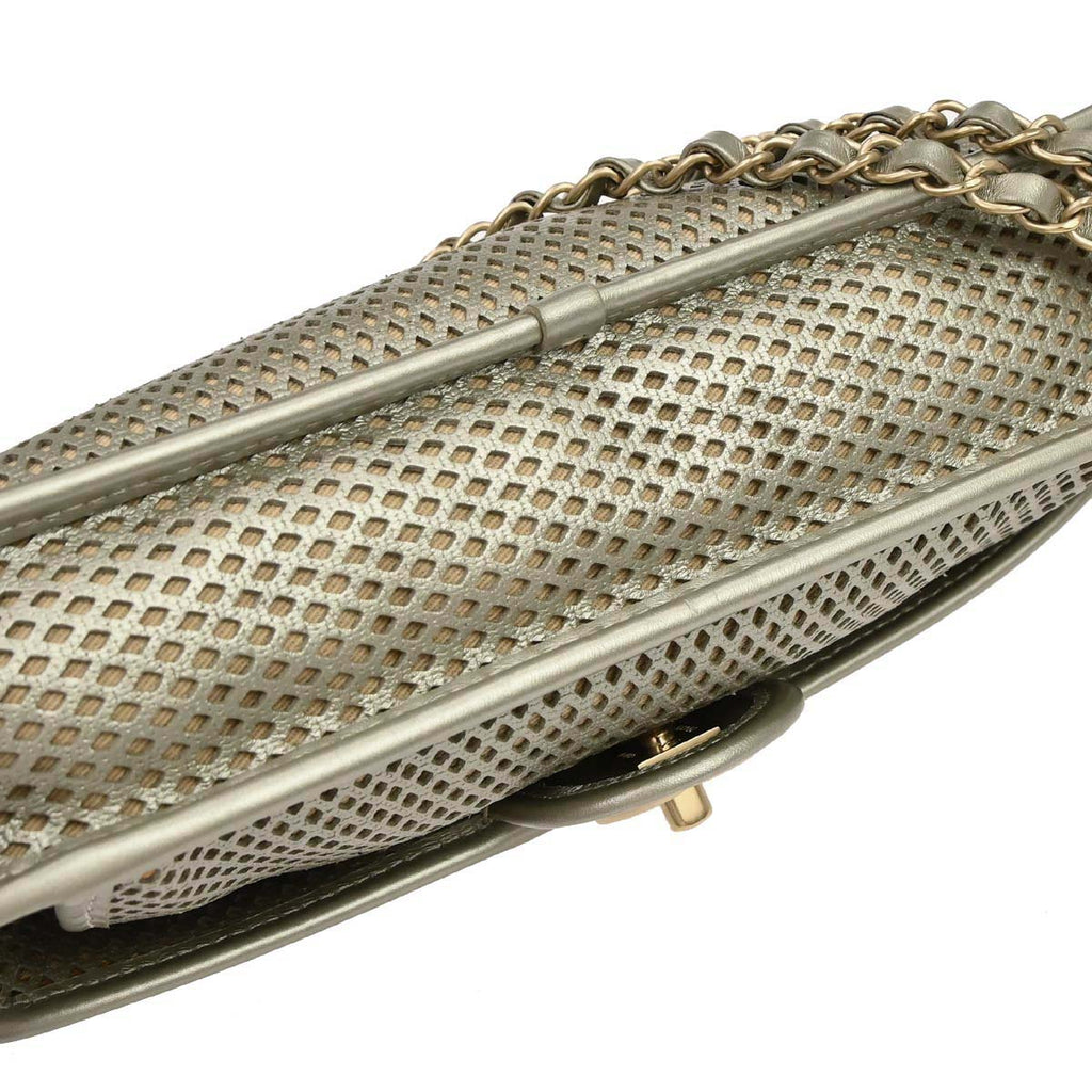 Chanel Silver Perforated Calfskin French Riviera Shoulder Bag