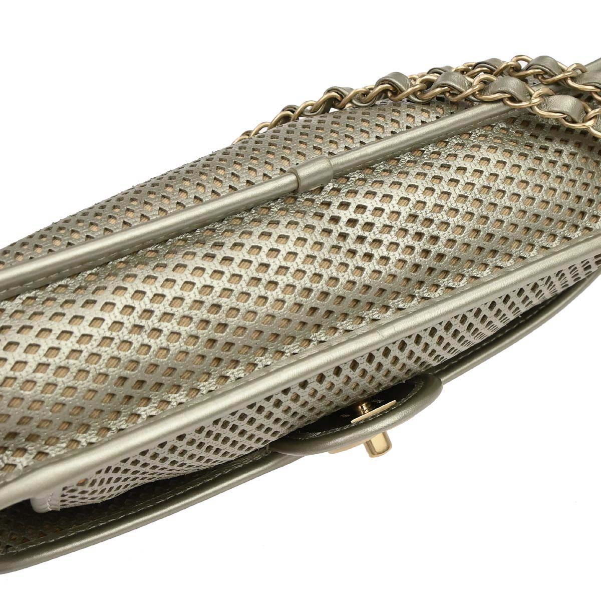 Chanel Silver Perforated Calfskin French Riviera Shoulder Bag