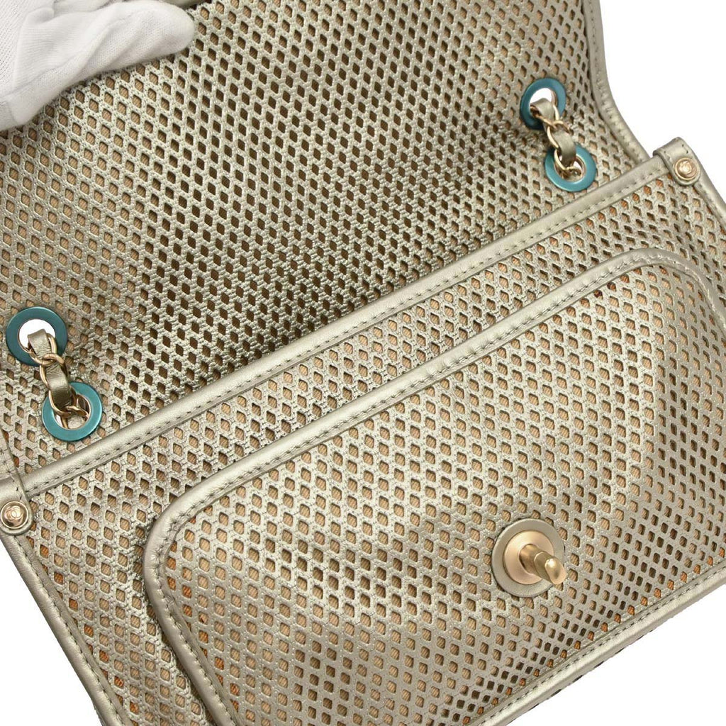 Chanel Silver Perforated Calfskin French Riviera Shoulder Bag