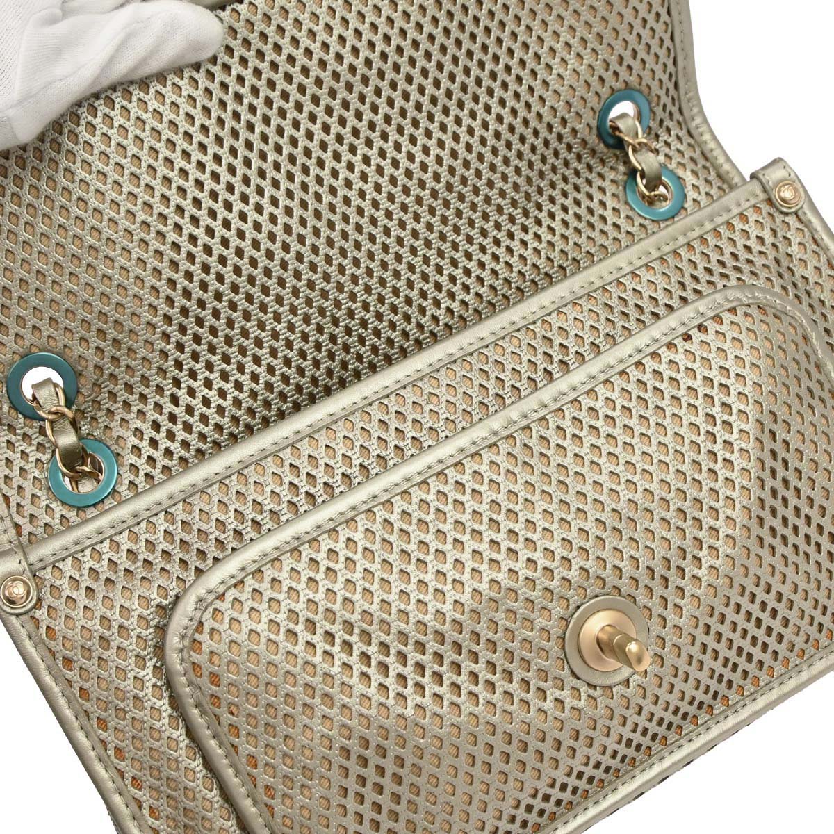 Chanel Silver Perforated Calfskin French Riviera Shoulder Bag