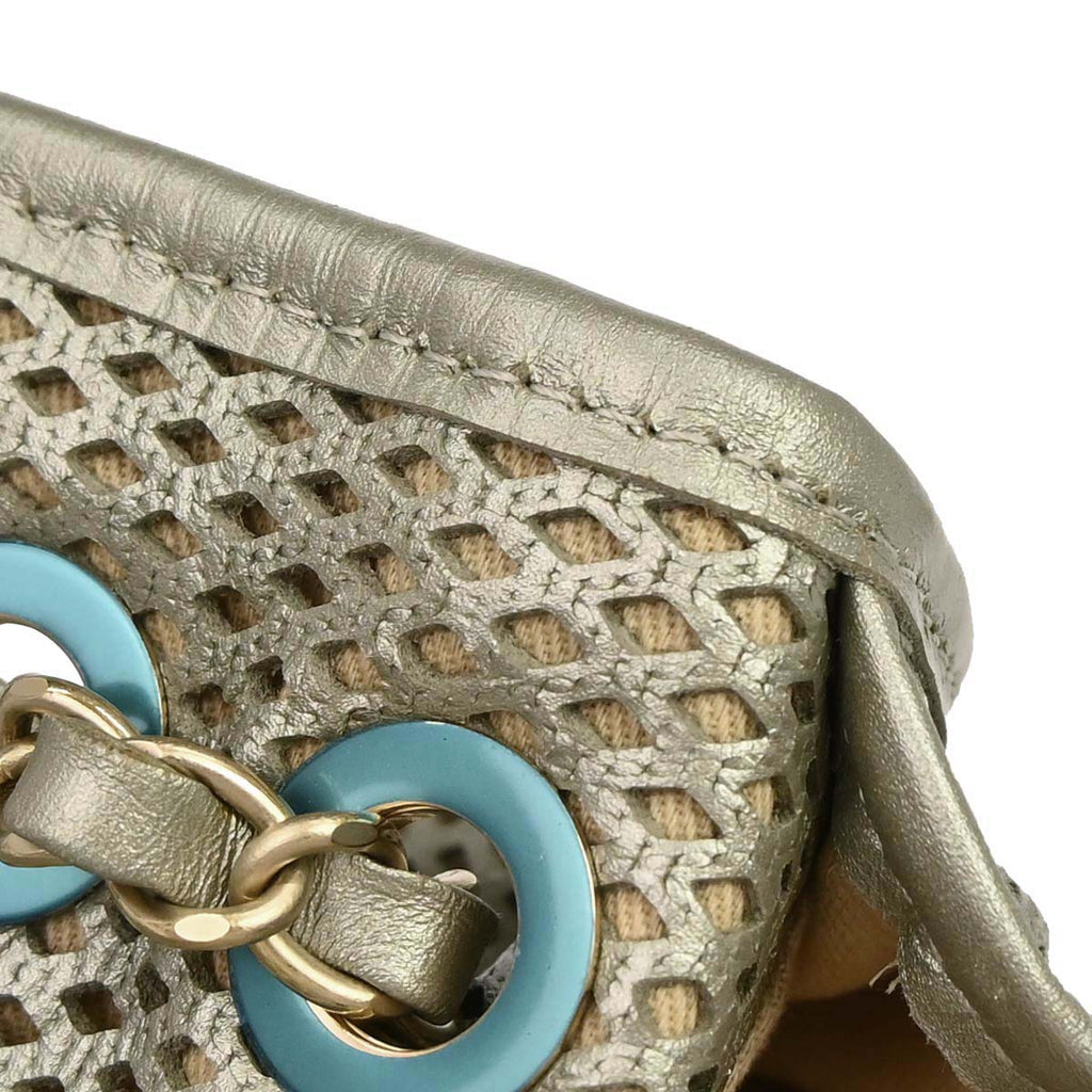 Chanel Silver Perforated Calfskin French Riviera Shoulder Bag