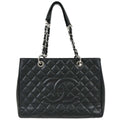 Chanel Black Caviar Skin Grand Shopping Tote GST Chain Handbag