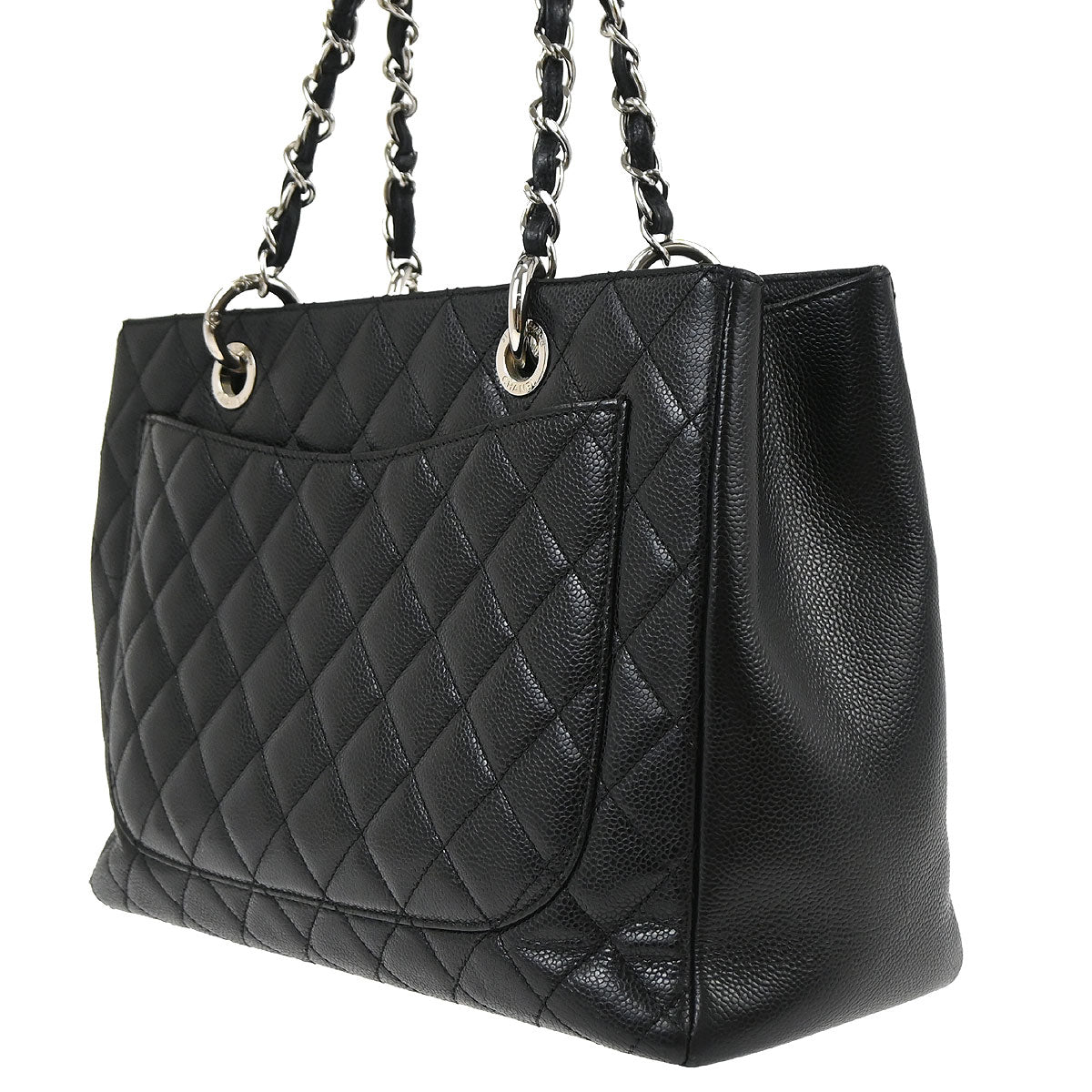 Chanel Black Caviar Skin Grand Shopping Tote GST Chain Handbag