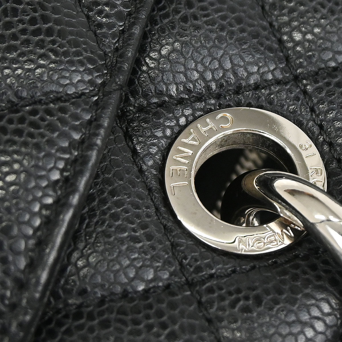 Chanel Black Caviar Skin Grand Shopping Tote GST Chain Handbag