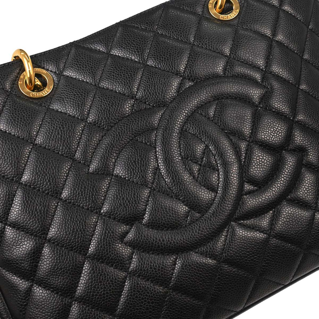 Chanel 2013-2014 Black Caviar Grand Shopping Tote GST Chain Handbag