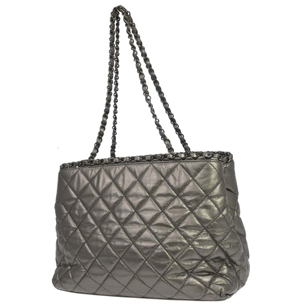 Chanel Metallic Silver Calfskin Chain Me Tote Handbag