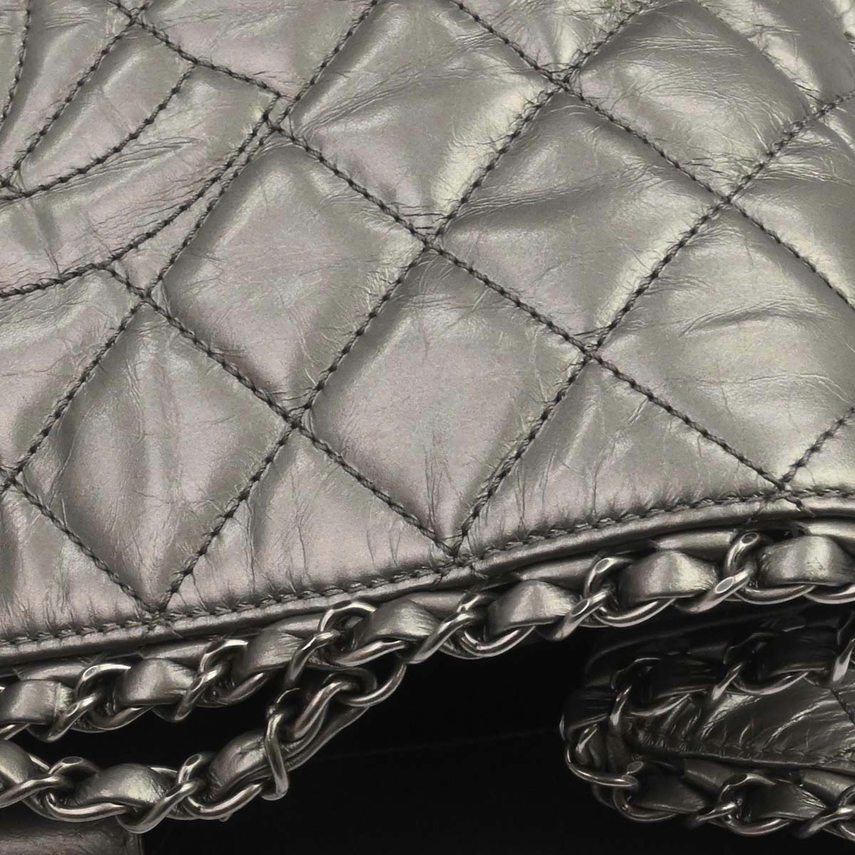 Chanel Metallic Silver Calfskin Chain Me Tote Handbag