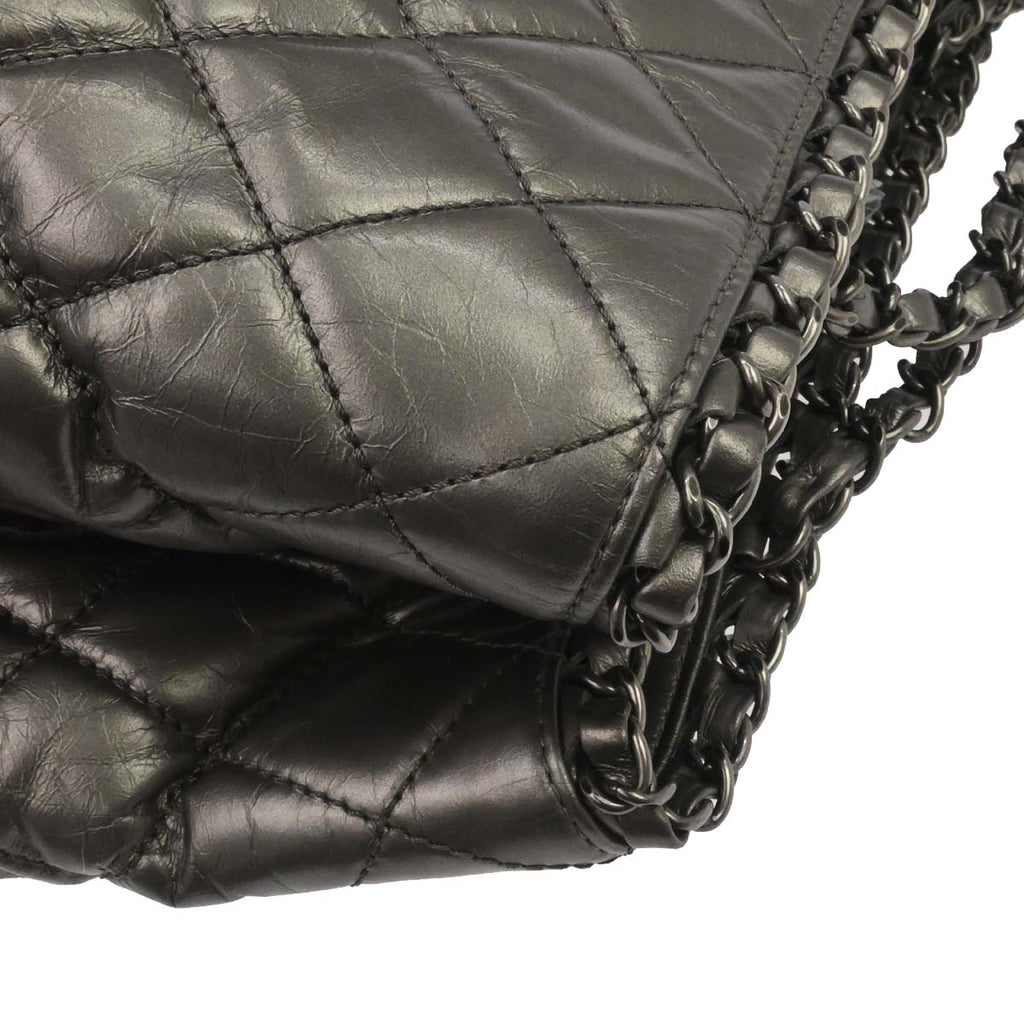 Chanel Metallic Silver Calfskin Chain Me Tote Handbag